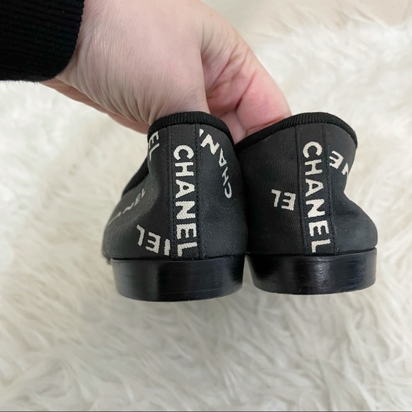 Chanel Canvas Logo Ballet Flats Size 35.5 Black and White Authentic - Picture 4 of 13